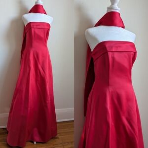 VTG 90s Urban Girl Nites Hot Pink Iridescent Strapless Dress With Matching Wrap